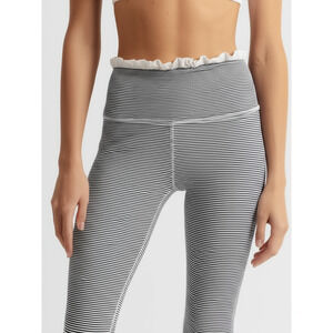 Albion Womens Small Cropped Leggings Black White Stripe High-Waist Ruffled